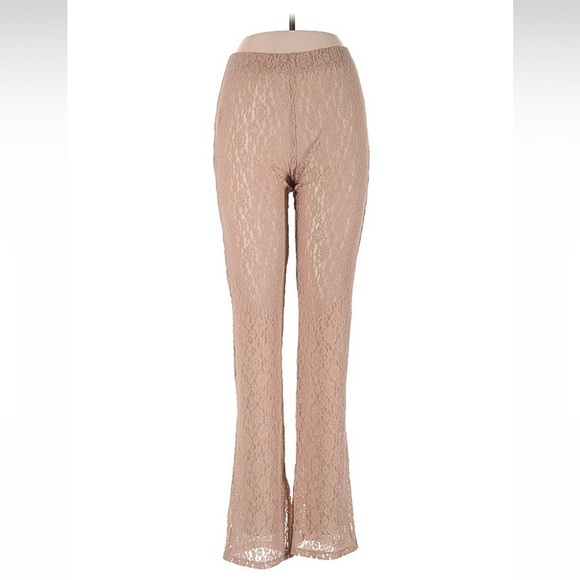 EB Denim Lace Sheer Low Rise Leggings Floral Flare NWT Beige Medium Pink Stretch - Picture 3 of 15